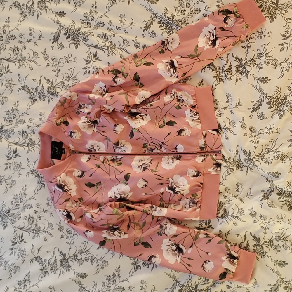 Bomber Jacket | Pink & White | Floral Pattern | Medium | Iris Los Angeles